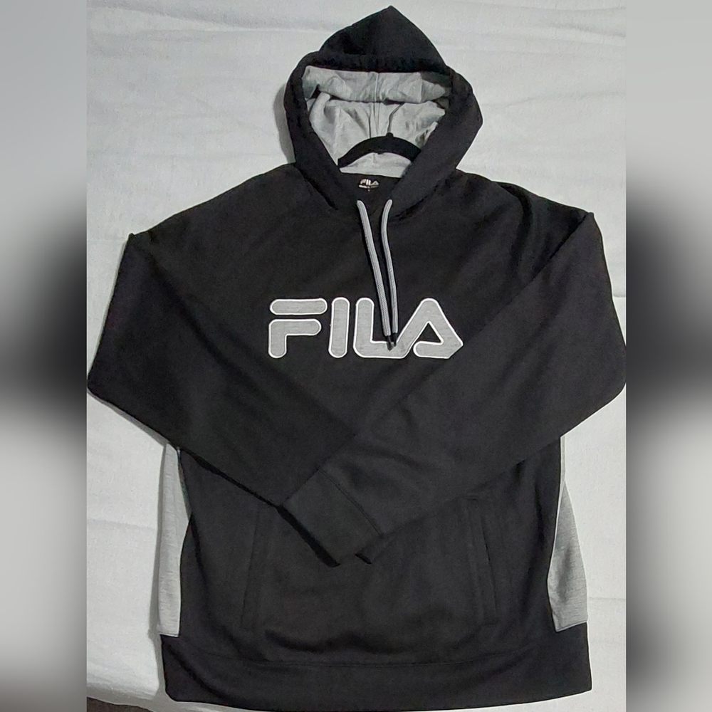 Fila Black Pullover Hoodie with Gray Accents